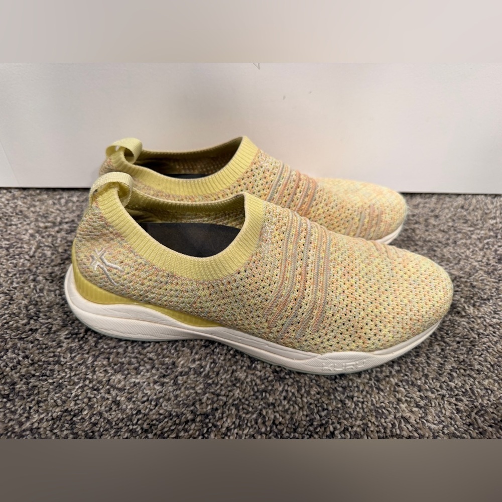 KURU Stride slip-on sneakers in a yellow burst confetti knit 7.5